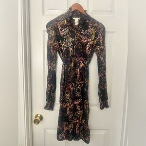 H&M Multicolor Floral Long Sleeve Midi Dress